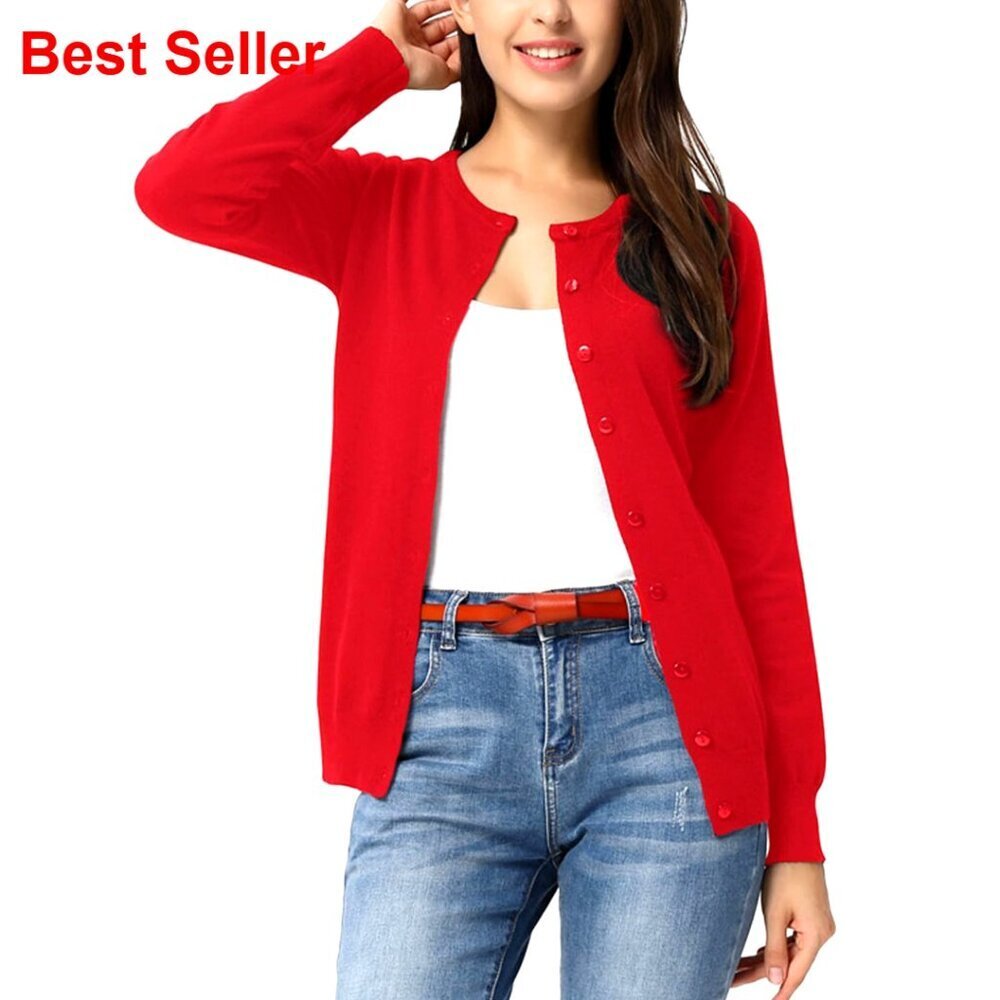 Long Sleeve Knit Cardigan Open Front Button Down Casual Dressy Sweater